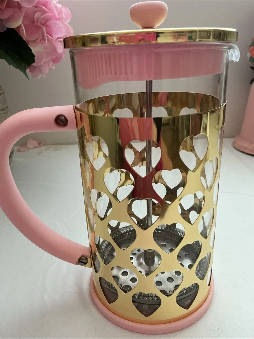 Paris Hilton Pink and Gold Heart French Press Coffee Maker - New